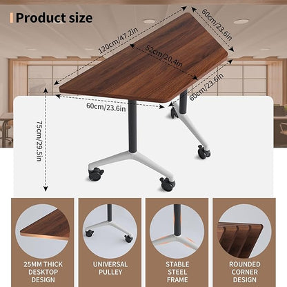 Conference Room Table, 47.2 Inch Folding Conference Tables with Wheels, Modern Office Meeting Table, Easy Flip & Nest Design, Rectangular Seminar Tables with Metal Frame for 2-24 People (K, 8PCS)
