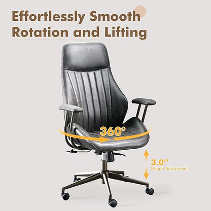 High Back Home Office Chair,Mid Century Modren Ergonomic Executive Chair,Lumbar Support Swivel Task Chair with Wheels,Computer Desk Chair Suede Fabric,350LBS (Gray)