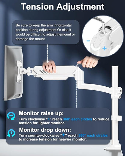 Single Monitor Mount Holds Max 22lbs, 13-32 inch Monitor Desk Mount, Height Adjustable Tall Monitors Arm, Monitors Stand with Tilt Swivel Rotation, VESA 75 100mm, White, Freelift