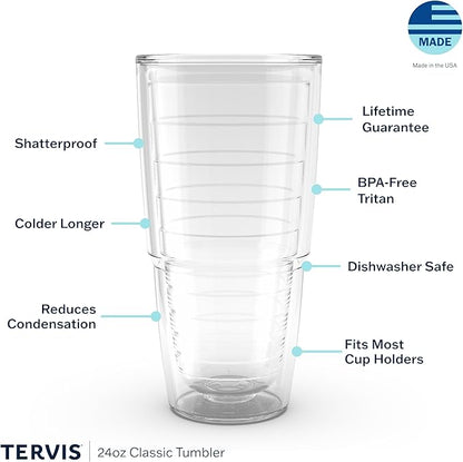 Tervis Clear & Colorful Tabletop Made in USA Double Walled Insulated Tumbler Travel Cup Keeps Drinks Cold & Hot, 24oz, Quartz