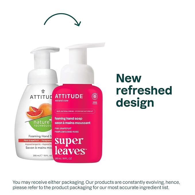 ATTITUDE Foaming Hand Soap, EWG Verified, Plant and Mineral-Based Ingredients, Vegan and Cruelty-free Personal Care Products,Pink Grapefruit, 10 Fl Oz