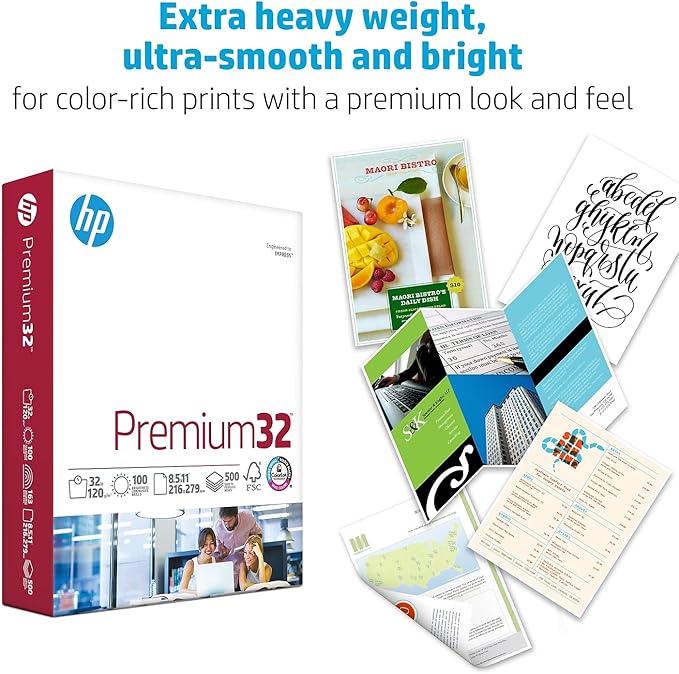 HP Paper Printer | 8.5 x 11 Paper | Premium 32 lb | 1 Ream - 500 Sheets | 100 Bright | Made in USA - FSC Certified | 113100R
