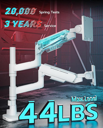 ARES WING Dual Monitor Mount for 17-49 Inch Ultrawide Heavy Duty Curved Screen Stacking, Computer Monitor Arm Desk Mount with USB, Gas Spring Adjustable Vesa Stand, White