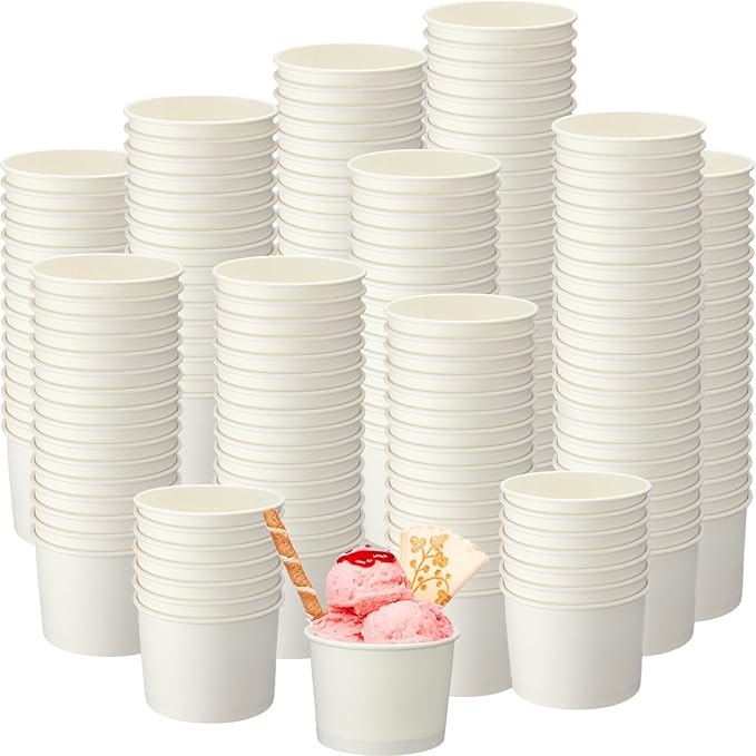 Honeydak 400 Pack 150 ml/ 5 oz White Ice Cream Cups for Party Small Ice Cream Cups Disposable Treat Paper Cups Dessert Snacks Sundae Yogurt Container Wedding Birthday Party Supplies