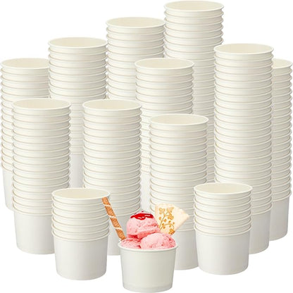 Honeydak 400 Pack 150 ml/ 5 oz White Ice Cream Cups for Party Small Ice Cream Cups Disposable Treat Paper Cups Dessert Snacks Sundae Yogurt Container Wedding Birthday Party Supplies