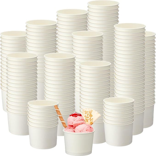 Honeydak 400 Pack 150 ml/ 5 oz White Ice Cream Cups for Party Small Ice Cream Cups Disposable Treat Paper Cups Dessert Snacks Sundae Yogurt Container Wedding Birthday Party Supplies