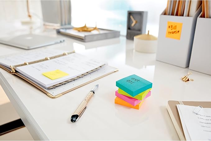 Post-it Super Sticky Notes, Assorted Sizes, 4 Pads, 2X The Sticking Power, Supernova Neons, Neon Colors, Recyclable (4622-SSMIA)