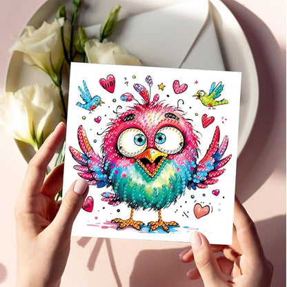 6PCS Diamond Art Painting Greeting Card Set, Bird Pattern DIY Cards with Envelopes for Xmas Birthdays Special Occasion Blessing