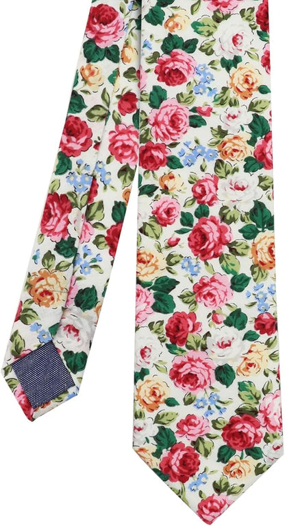 Cotton Floral Ties for Men 2.76" Men's Skinny Tie Linen Flower Printed Neck Tie for Wedding Dating Party