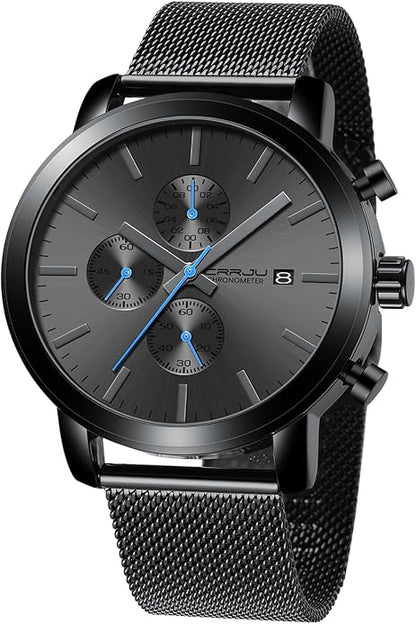 CRRJU Mens Stylish Casual Quartz Watches for Men Luxury Waterproof Calendar Chronograph Japan Movement Wristwatches