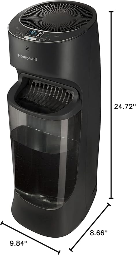 Honeywell Top Fill Tower Humidifier, Digital Humidistat, Black – Cool Mist Humidifiers for Bedroom, Home or Office with Space-Saving Tower Design