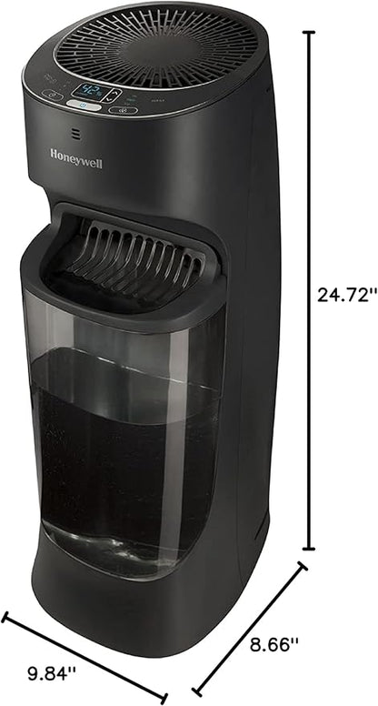Honeywell Top Fill Tower Humidifier, Digital Humidistat, Black – Cool Mist Humidifiers for Bedroom, Home or Office with Space-Saving Tower Design