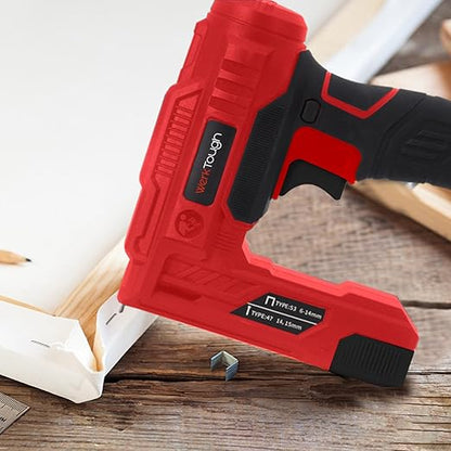 Werktough Electric Brad Nailer Staple Gun 2 in 1 Good for Home Decoration Leather and Carpentry 3000pcs Free Nails and Staples (T50 Staples:12mm,14mm Each 1000pcs, 18GA Brad Nails:14mmx1000pcs)-Red