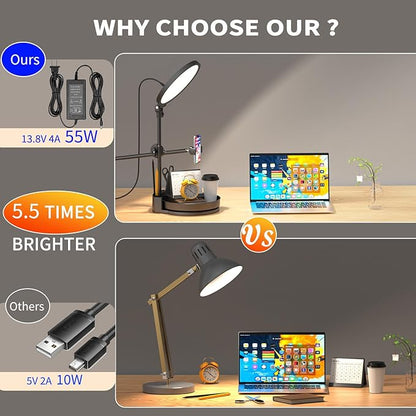 Selfie Light Kit for Desk and Laptop,55W Dimmable Full Screen Ring Light,with Rotating Storage Box,Pen Holder Stand,Phone Holder and Controller (red, 10.5)