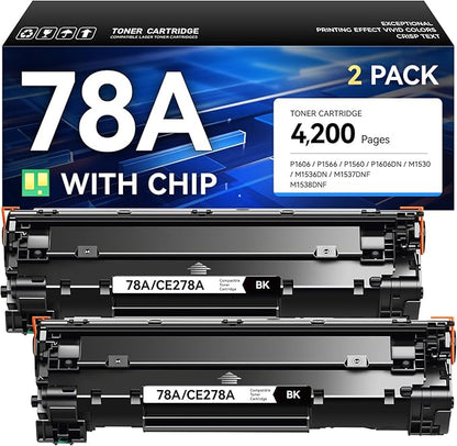 78A Toner Cartridge Black 2-Pack with Chip High Yield Replacement for HP 78A CE278A Toner Cartridges Compatible for HP LaserJet Pro MFP M1536dnf P1566 P1606dn Printer M1536 P1606 Series Ink All-in-One