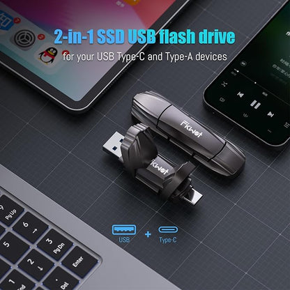 FU388 External Solid State Drive 512GB, Up to 1000MB/s for Data Storage,Dual-Port Stick Design with USB-A & Type-C Expansion of Storage for iPhone 15/16 /Android/PC/Mac/Laptop