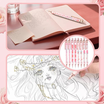 Cute Pink Coquette Peach Mechanical Pencil Set Include 8Pcs Kawaii Mechanical Pencils,2 Tubes Mechanical Pencil Lead Refills,2Pcs Erasers,for Office School Supplies