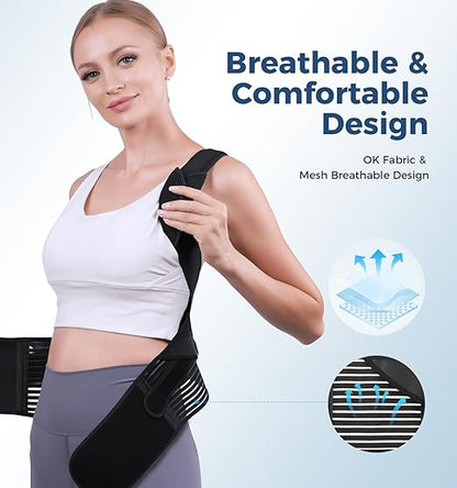 Posture Corrector for Women and Men, Full Back Brace Support with Adjustable Shoulder Straps, Shoulder and Back Straightener Posture Correction, Upper and Lower Back Pain Relief ( Black, Medium)