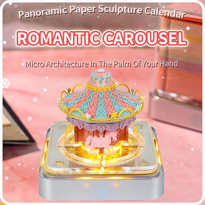 3D Time Piece Calendar 2026 DIY Calendars Tear Away Carving Art 3D Memo Pad Calendar With LED Lights sculpture artsy pads calendar notepad for Desktop Decor-Carousel