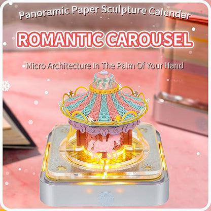 3D Time Piece Calendar 2026 DIY Calendars Tear Away Carving Art 3D Memo Pad Calendar With LED Lights sculpture artsy pads calendar notepad for Desktop Decor-Carousel