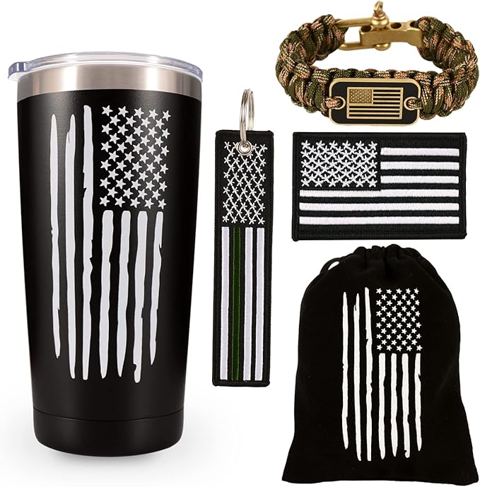 American Flag 20 OZ Travel Coffee Tumbler & Mug For Men Husband Dad, Unique Patriotic Military Gifts For Fathers day, Christmas, Birthday, Valentine, Anniversary