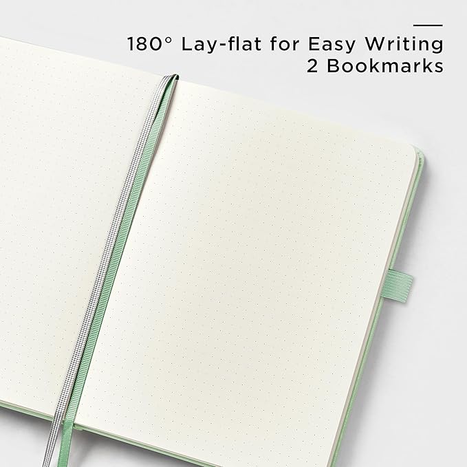 A5 Hardcover Leather Bullet Dotted Journal, 160 Pages 100 gsm Thick Paper, 3 Sheets of Stickers Included- 5.7'' x 8''（Light Green）