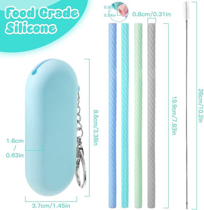 Meanplan 4 Sets Cruise Ship Essentials,4 Set Silicone Straws with Case Reusable Silicone Portable Drinking Straw Set for Party Travel Cold or Hot with 4 Carry Case, 4 Cleaning Brushes (Fresh Color)