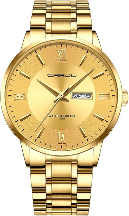 CRRJU Men's Fashion Luxury Stainless Steel Watches for Men Business Auto Date Chronograph Analog Quartz Wristwatches
