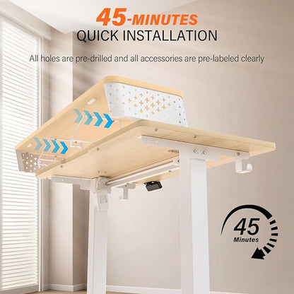 Electric Standing Desk with 2 Drawers 55''x 24'' Adjustable Height Sit to Stand Up Desk with Storage Shelf, C-Clamp Mount Compatible Home Office Desks Computer Gaming Table Ergonomic Workstation
