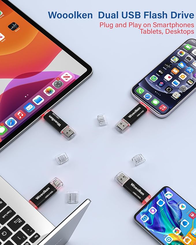 USB C Flash Drive 8GB 10 Pack, Wooolken Type-C Flash Drive + USB 2.0 Thumb Drive OTG Memory Stick Compatible with iPhone 16/15, Android Smartphone/Tablets/Computers