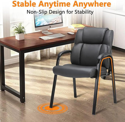 CLATINA Black Guest Chair with Arms, Office Reception Chairs for Conference and Waiting Room, Ergonomic Leather Visitor Desk Chair No Wheels Side Office Home Chairs
