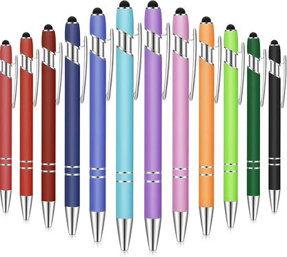 Tenare 12 Pieces 2 in 1 Stylus Metal Ballpoint Pen with Stylus Tip, 1.0 mm Black Ink Ballpoint Pen for Touch Screens(Mixed Color)