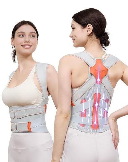 Posture Corrector for Women and Men, 5 Full Back Support Brace Rods, Adjustable Shoulder Straightener, Improving Hunchback Posture, Relief for Upper and Lower Back, Lumbar, Neck Pain (Gray, Large)