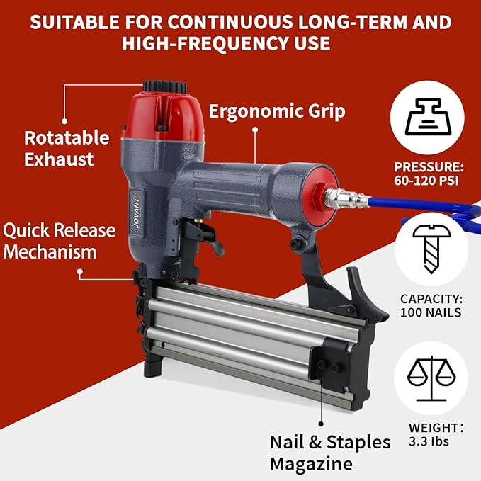 18GA Pneumatic Brad Nailer,Accepts 5/8 to 2Inch Brad Nails & Crown 5/8 to 1-5/8 Inch Staple.2 in 1 Nail Gun (Include 6m Air Tube & Portable Bag)