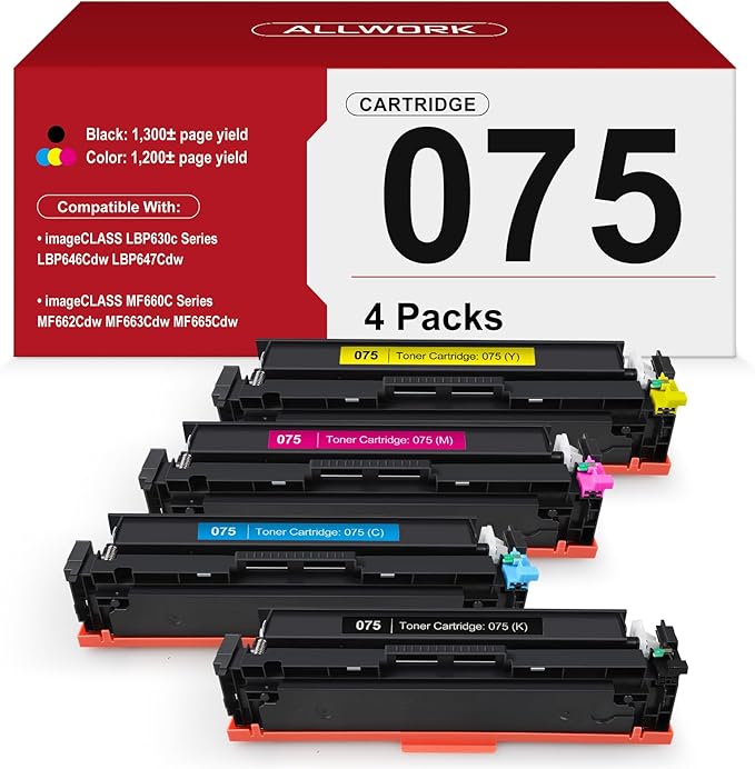 075 Toner Cartridge Set 4 Pack Compatible Replacement for Canon 075 075H Works for Canon Color imageCLASS MF662Cdw MF663Cdw MF665Cdw LBP646Cdw LBP647Cdw LBP640 MF660 Series Printer 4-Pack with Chip