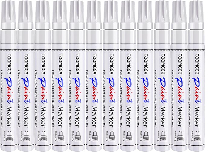 White Paint Pens Permanent Paint Markers - 12 Pack Oil Based Marking Pens, Medium Point, Quick Drying and Waterproof Pens for Rock Painting Car Tyre Metal, Plastic, Canvas, Wood