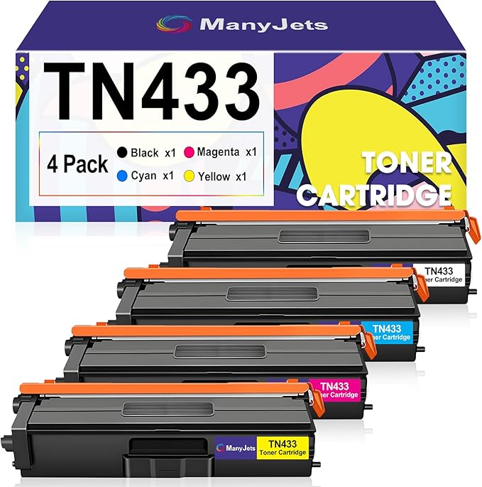 4-Pack TN433 Toner Cartridges Compatible for Brother TN433 TN-433 TN431,Replacement for Brother HL-L8360CDW HL-L8260CDW MFC-L8900CDW MFC-L8610CDW MFC-L8690CDW Printer (BK/C/M/Y)