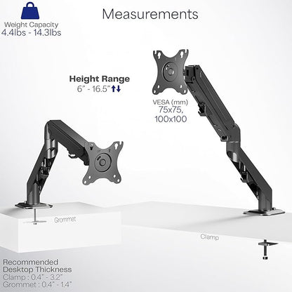 VIVO Heavy Duty Single Monitor Tension Arm for up to 27 inch Screens, Holds 14.3 lbs, Premium Desk Mount Stand, Black, STAND-V101O
