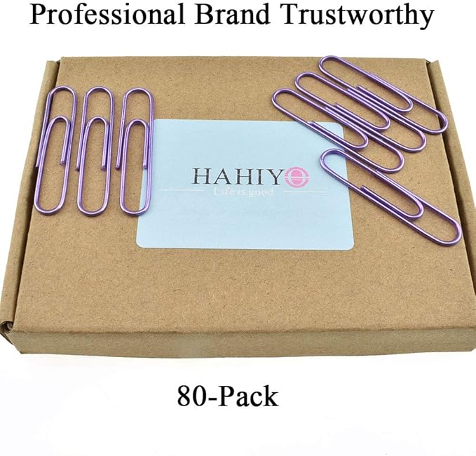 HAHIYO Paper Clips Large 2 inches Length Purple Paperclips Vinyl Coated Prevent Scratching Tearing The Pages Sturdy for Bookmark Organize Home Office School 80 Pack
