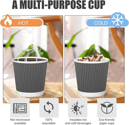 120 Pack Paper Espresso Coffee Cups, 4 oz Disposable Coffee Cups,Corrugated Insulated Ripple Wall, Paper Ripple Cup for Coffee, Hot Chocolate and Hot Tea Drinks -Gray