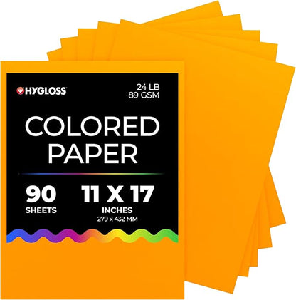 Hygloss Light Orange Colored Paper - 24 lb, 89 GSM, Acid-Free, Fade-Resistant, 11x17-Inch Ledger Size Color Copy Paper, 90 Sheets