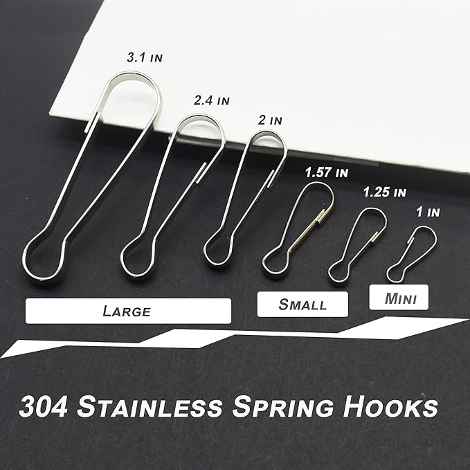 60 pcs Stainless Steel Small Spring Hooks 3.1inch/80mm Lanyard Clasp Zipper Snap Clips for Key Chain ID Card Badge Holders