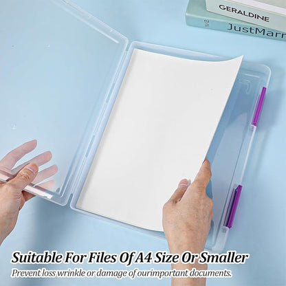 6 Pcs Clear A4 File Box Document Plastic Storage Box Paper Plastic Case Board Game Storage Containers Magazine Protector File Holder with Buckle (Colorful,12.4 x 9.65 x 1.18 Inches) ﻿