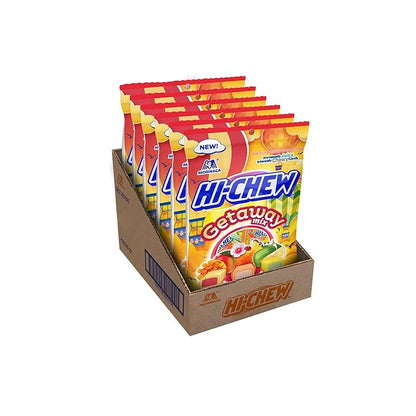 HI-CHEW Getaway Mix, Pack of 6 Bags, 3oz each - Mango Chamoy, Mai Tai, Yuzu Lime - Unique Fun Soft & Chewy Taffy Candy - Immensely Juicy Fruit Flavors - Individually Wrapped for Sharing