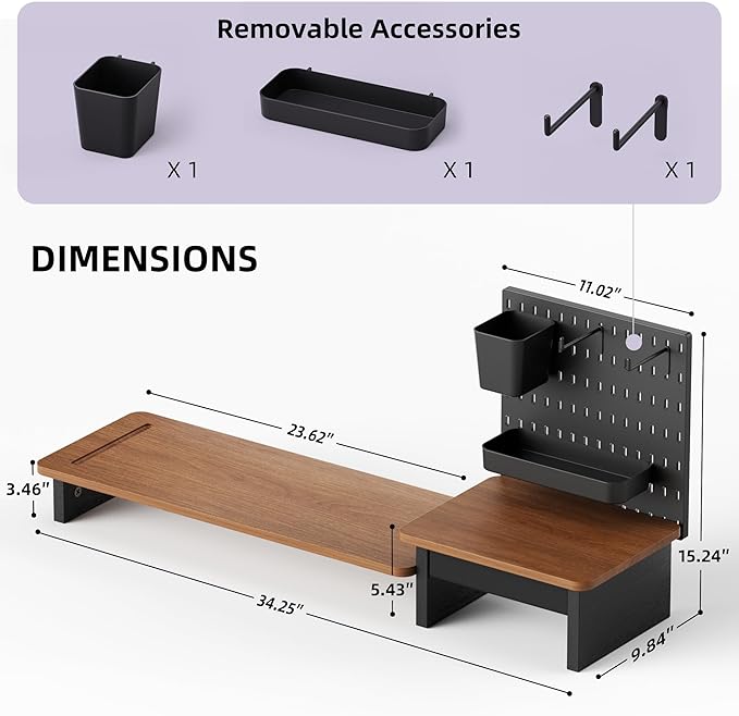 Monitor Stand Riser,Computer Monitor Stand with DIY Pegboard and drawer for Laptop,PC,Computer,Printer,Walnut Finish