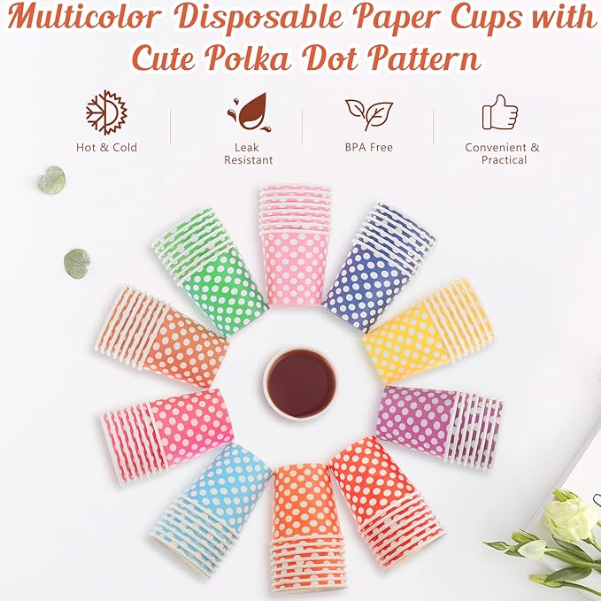 Bokon 1000 Pcs 5 oz Paper Cups Bulk Multicolor Paper Disposable Ice Cream Hot/cold Drink Tea Small Mouthwash Mini Sundae Espresso Coffee Cups for Christmas Party Travel