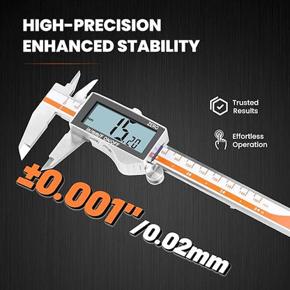 HARDELL Digital Caliper 6 Inch, Caliper Measuring Tool with Large LCD Screen, Stainless Steel Caliper, Micrometer Calipers Digital with 3 Backup Batteries, Inch Millimeter and Fraction Conversion