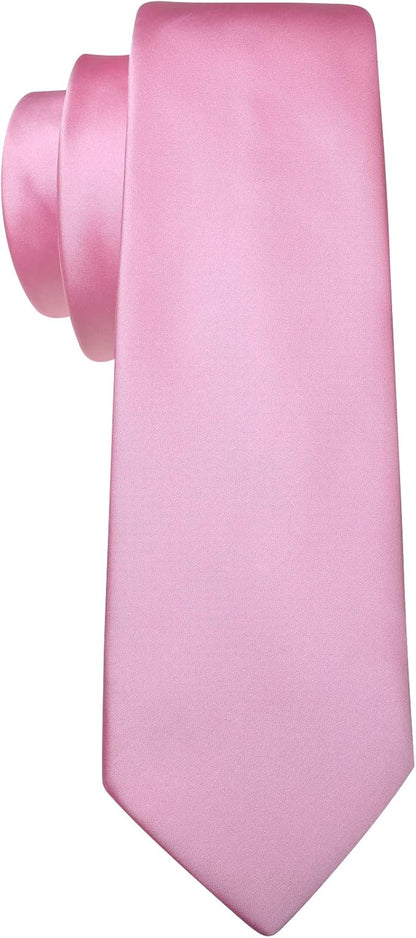 Barry.Wang Tie Sets for Men Silk Solid Necktie Stain Ties Handkerchief Pocket Square Cufflinks Wedding Business Dyed