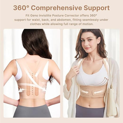 Fit Geno Posture Corrector for Women Invisilite: Invisible Lightweight Back Brace for Neck Shoulder & Upper Back Pain Relief - Improve Posture Correct Hunchback Slouching Under Clothes Large