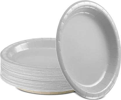 Disposable Paper Plates Silver, 6 3/4 Inches Paper Dessert Plates, Strong and Sturdy Disposable Plates for Party, Dinner, Holiday, Picnic, or Travel Party Plates, Pack of 50